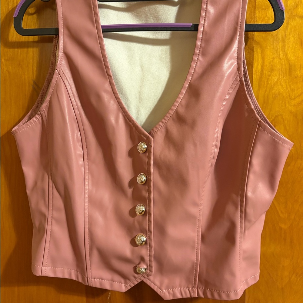 Elegant Pink Faux Leather Women’s Vest Top